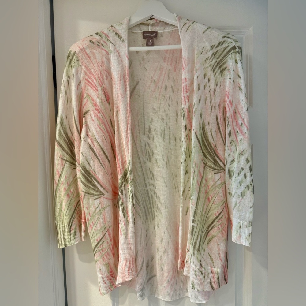 Chico's Beige Knit Cardigan with 3/4 sleeve